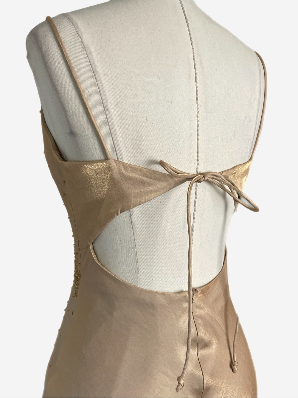 Vintage Y2K Niki Livas Gold sequin beaded open back asymmetric midi dress XS - Picture 7 of 14